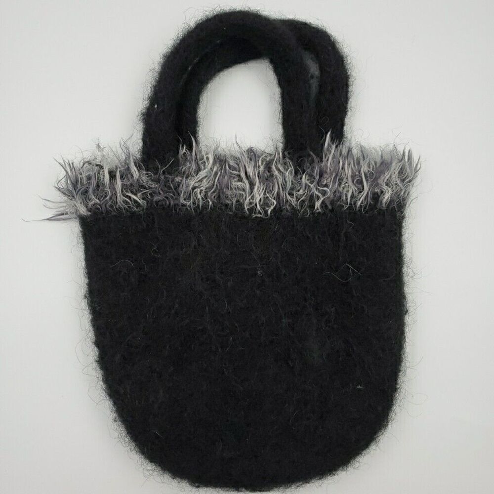 Handcrafted Small Tote Black and Gray Purse Hand Bag Wool Felt Artisanal 10"